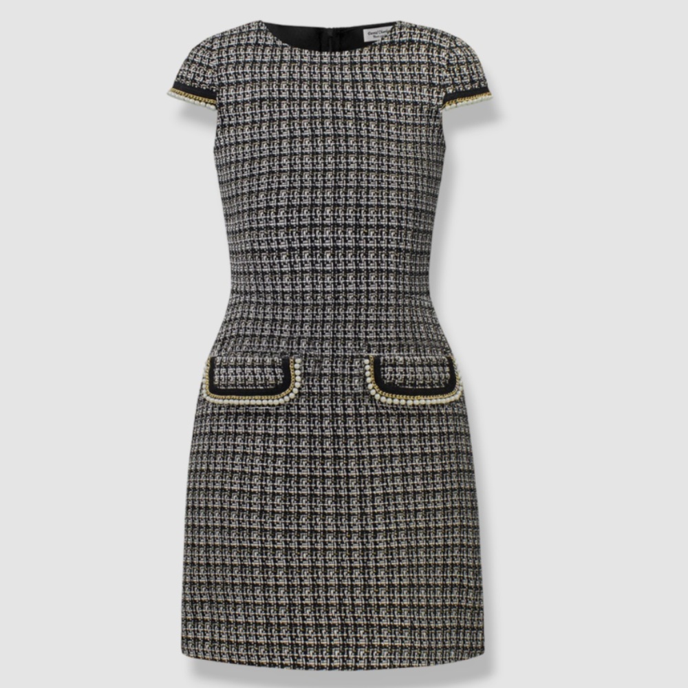 David Charles Black Label Tweed Faux Pearl Trim Dress